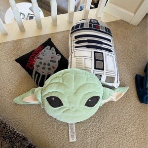 Pottery Barn Kids Star Wars Baby Yoda, R2D2 and Millennium Falcon Pillow Set